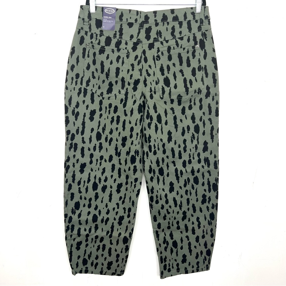NWT Scoop Leopard Barrel Jeans Size 14 Stretch Bull Denim Olive Green Black - Picture 5 of 6